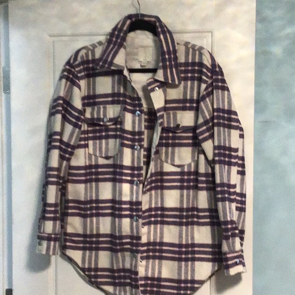 Joie shacket, white blue and purple plaid size lg in excellent condition
